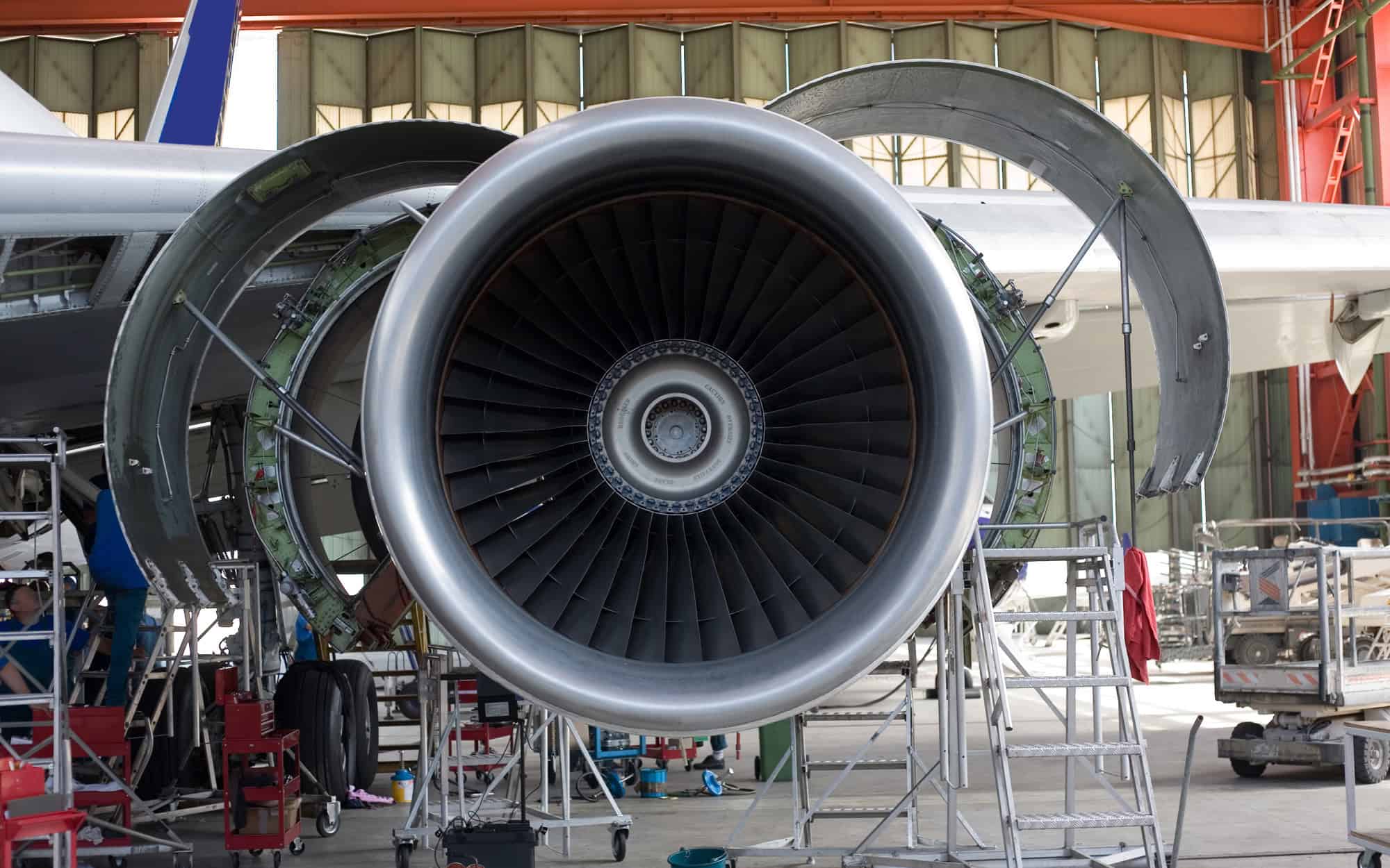 Opened Aircraft Engine In The Hangar