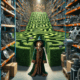 Young Wizard Standing At The Entrance Of A Complex Maze That Is Located Inside A Vast Warehouse Filled With Spare Parts.